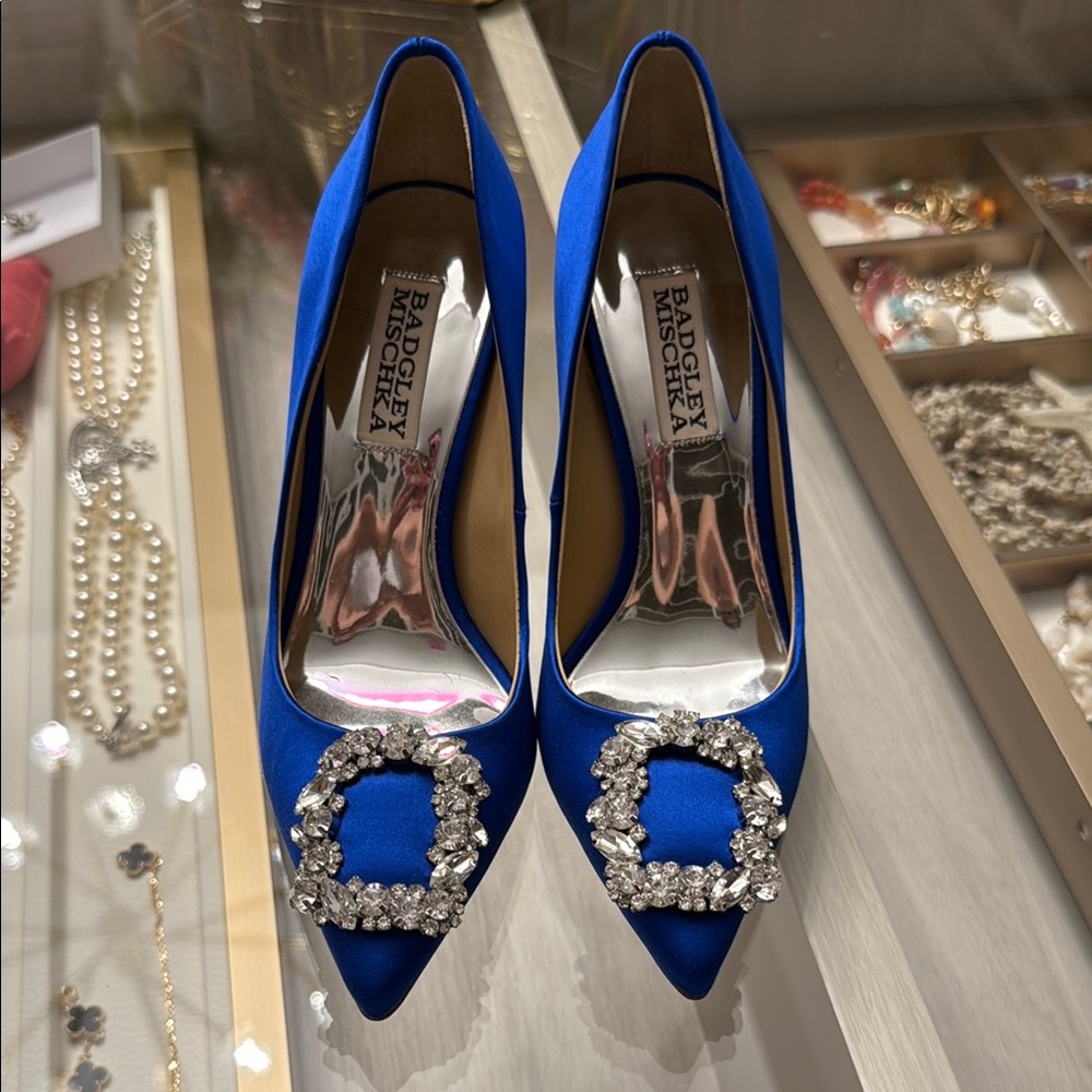 Badgley Mischka Blue Heels with Crystal Embellishment